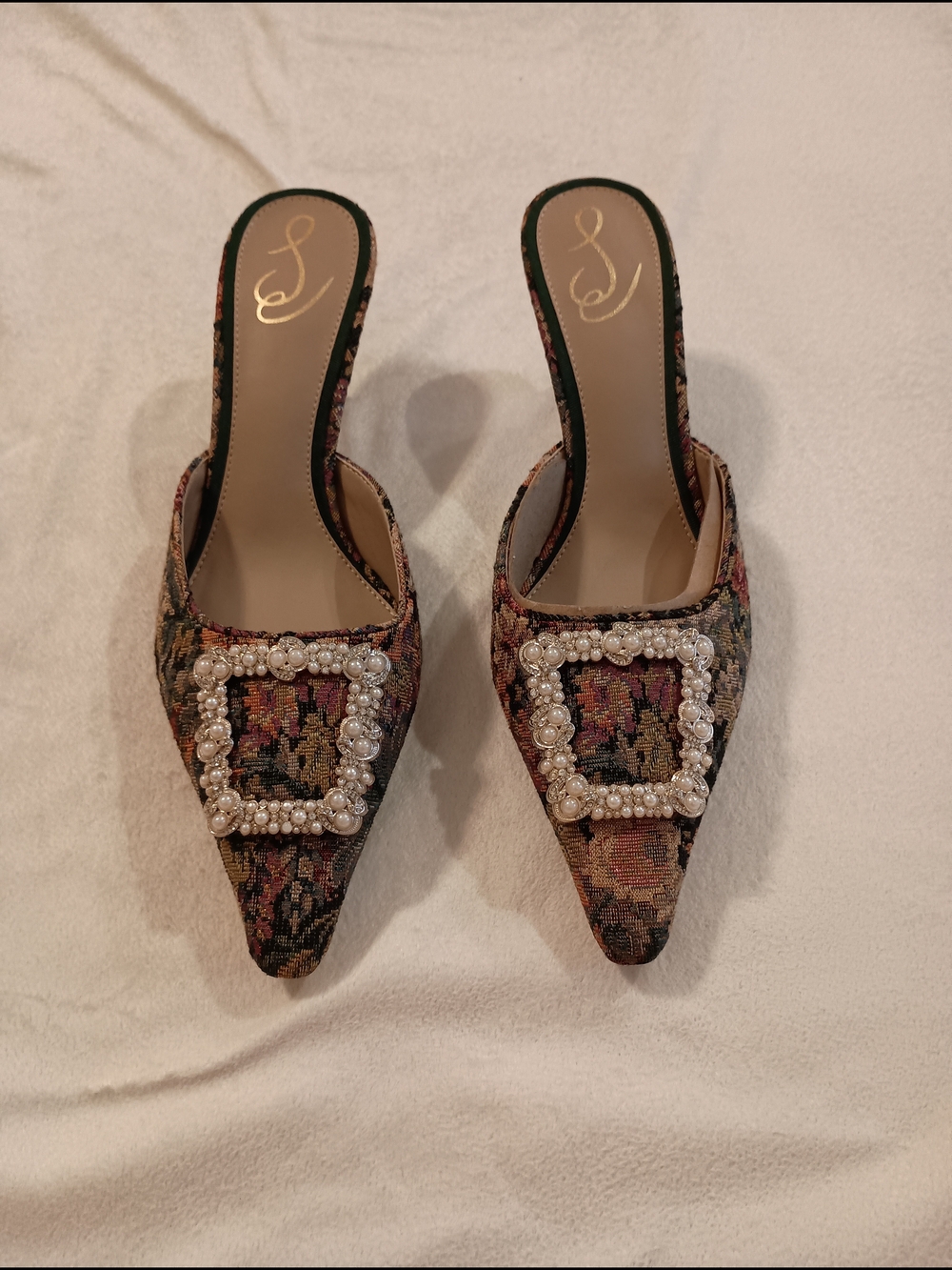 Sam Edelman Brit Luster Kitten Heel Mules Women's Size 9 In Rosemary Multi